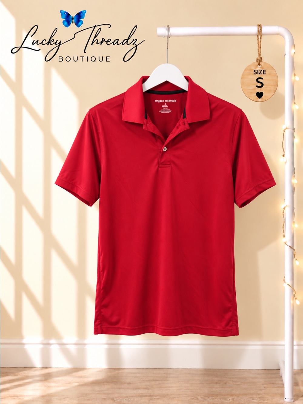 Amazon Essentials Men’s Red Performance Polo Shirt Small Regular Fit